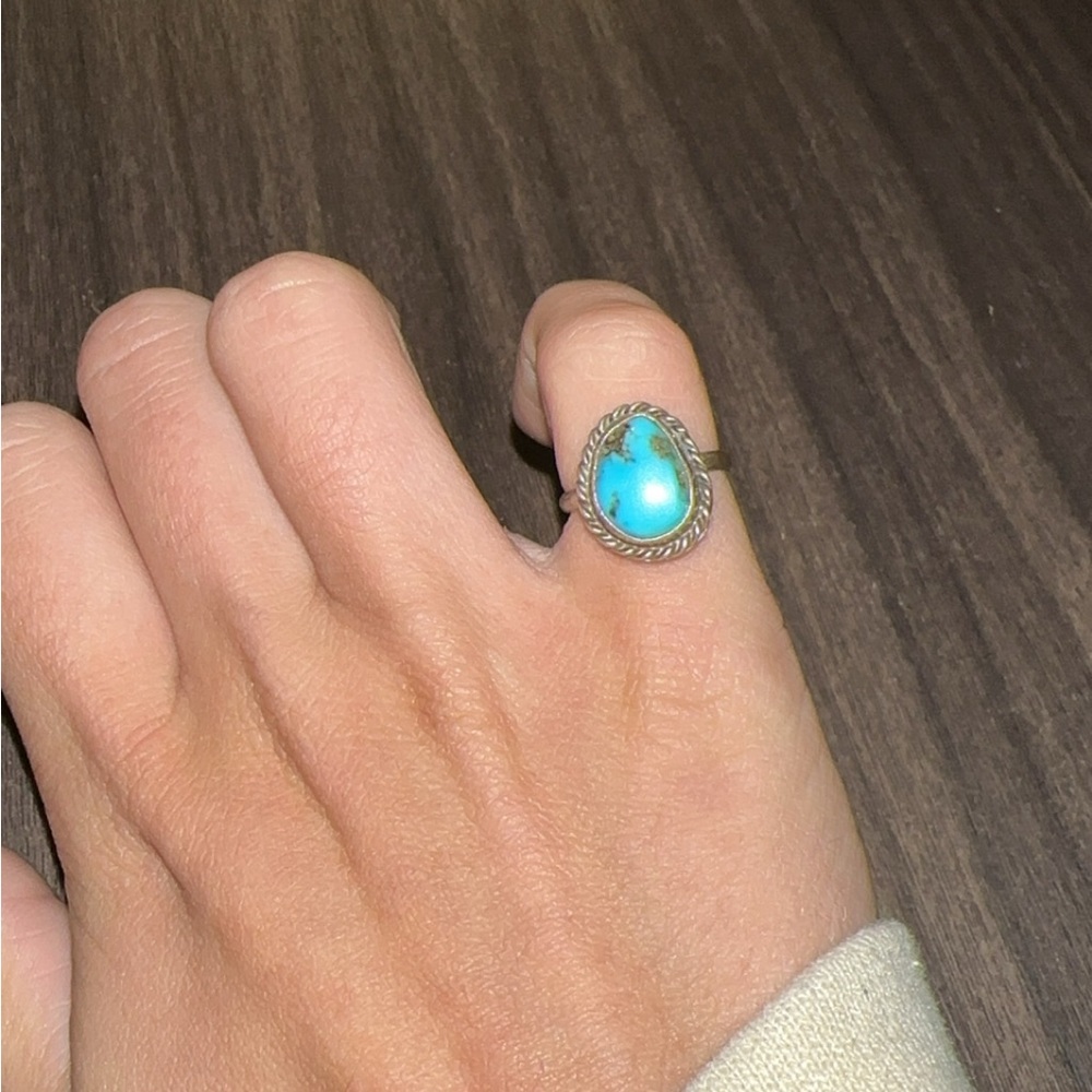 Turquoise Teardrop Silver Ring (5.5) - Women Jewelry